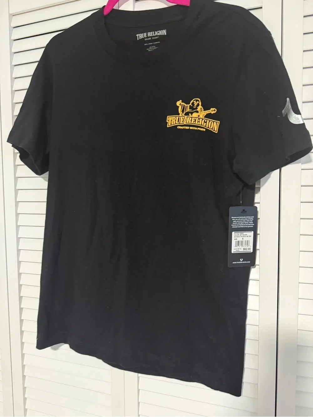 True Religion Black Short Sleeve Tee with Gold Logo